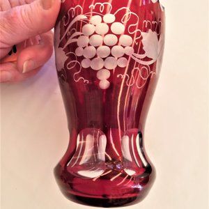 Vintage Egermann Bohemian Czech Ruby Red Cut to Clear 5.5" Grapes on Vine Vase